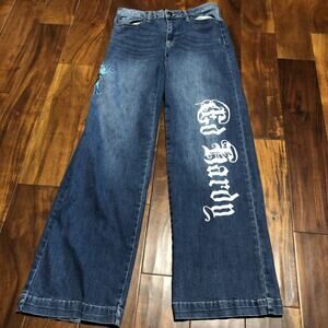 Ed Hardy Y2K Wide Leg Embroidered Logo Jeans 28